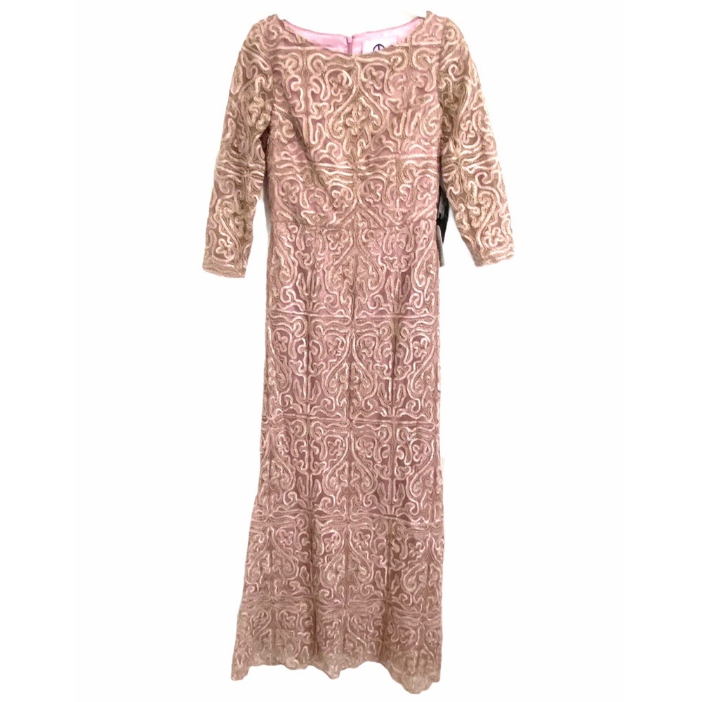 NEW JS Collections Mauve Rose Metallic Soutache Lace Applique Evening Gown Dress - Picture 5 of 11